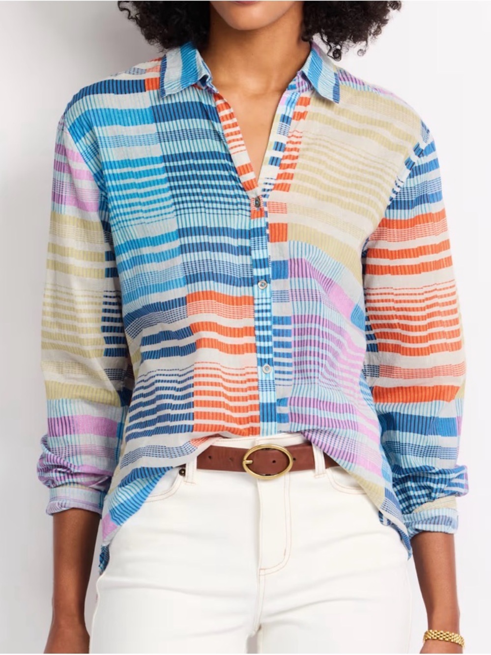 NIC+ZOE Women’s Nala Boyfriend Button Down Lightweight Shirt XL Preppy Modern